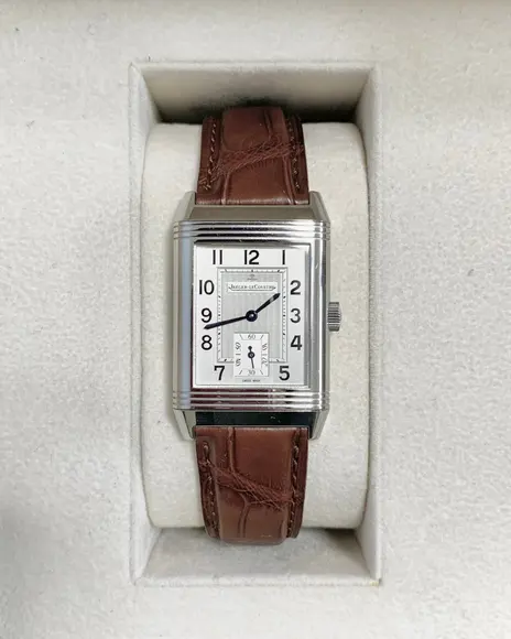 Jaeger-LeCoultre Reverso, steel, silvered guilloché dial with small seconds — dial detail — stand-in photograph
